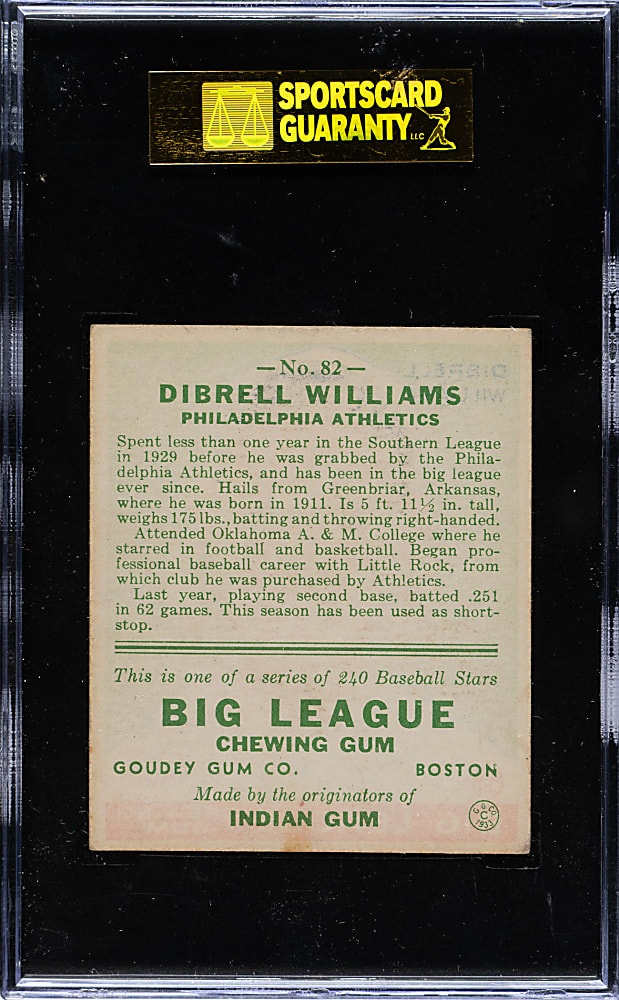 1933 R319 Goudey #82 Dibrell Williams SGC EX 60