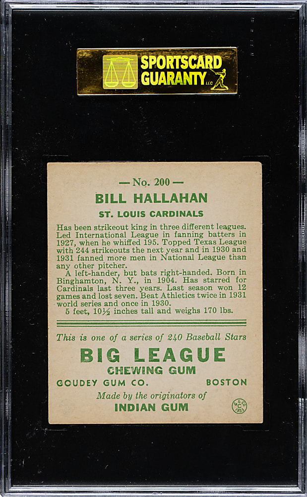 1933 R319 Goudey #200 Bill Hallahan SGC EX 60