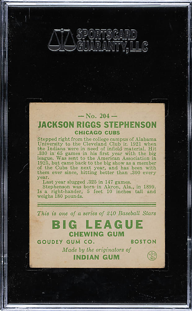 1933 R319 Goudey #204 Riggs Stephenson SGC EX 60