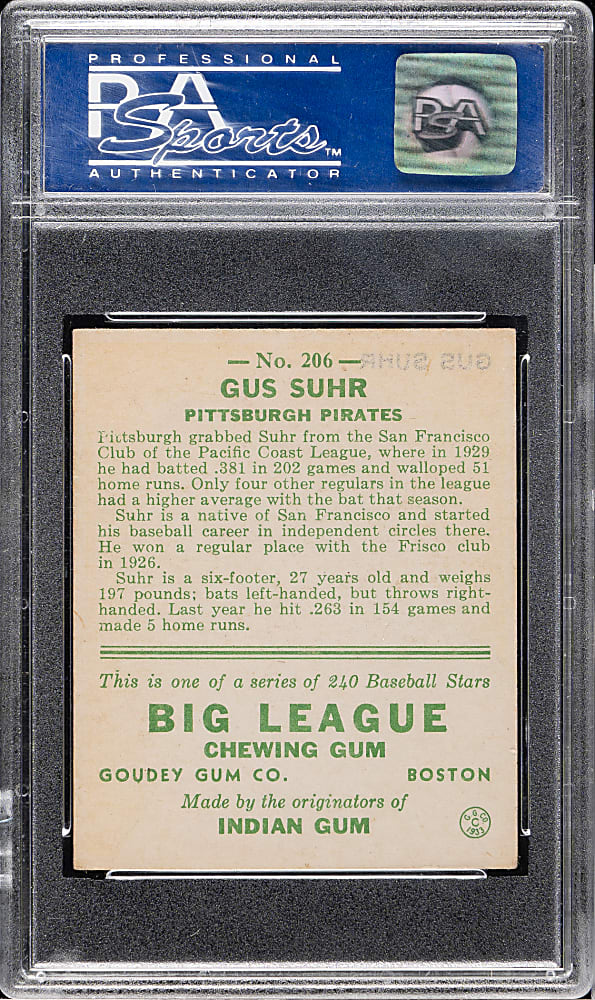 1933 R319 Goudey #206 Gus Suhr PSA NM 7
