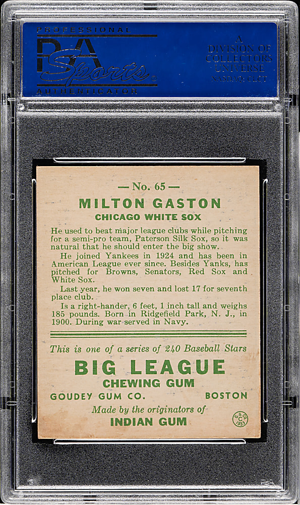 1933 R319 Goudey #65 Milton Gaston PSA EX 5