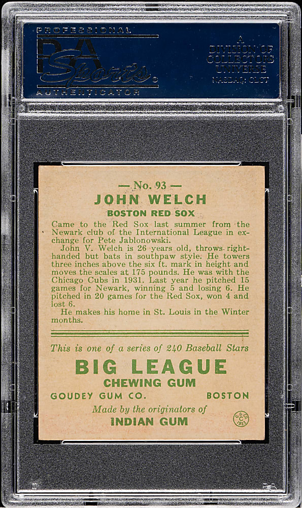 1933 R319 Goudey #93 John Welch PSA EX 5