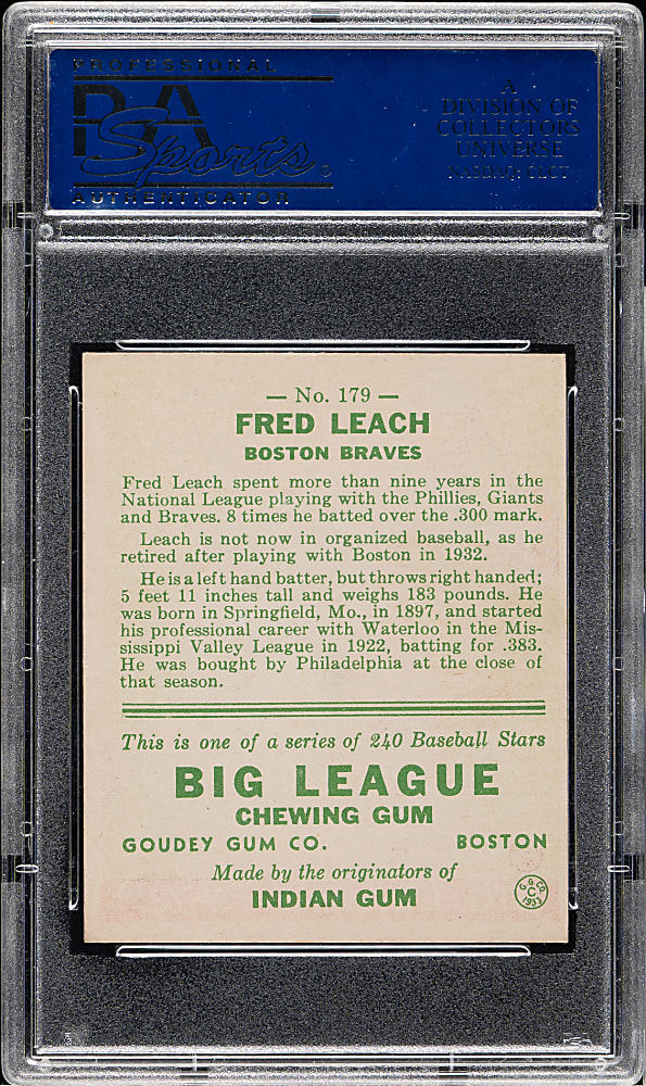 1933 R319 Goudey #179 Fred Leach PSA EX 5