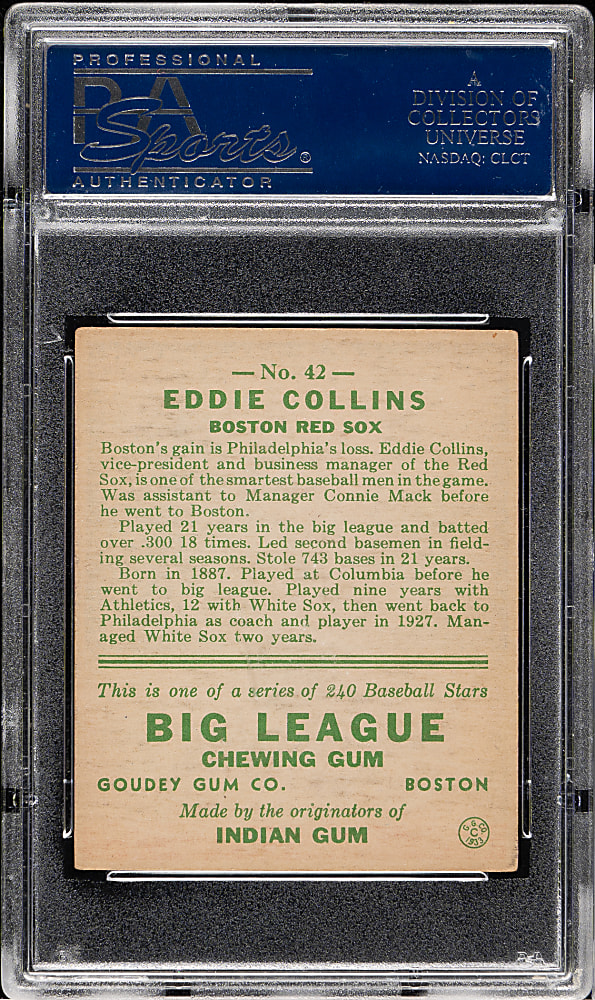 1933 R319 Goudey #42 Eddie Collins PSA EX 5