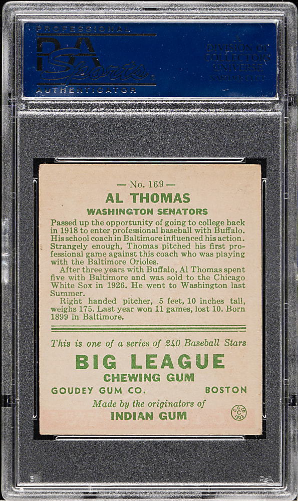 1933 R319 Goudey #169 Al Thomas PSA VG-EX+ 4.5