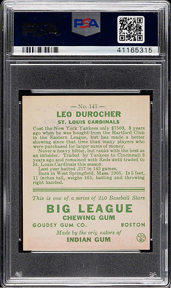1933 R319 Goudey #147 Leo Durocher PSA VG-EX+ 4.5