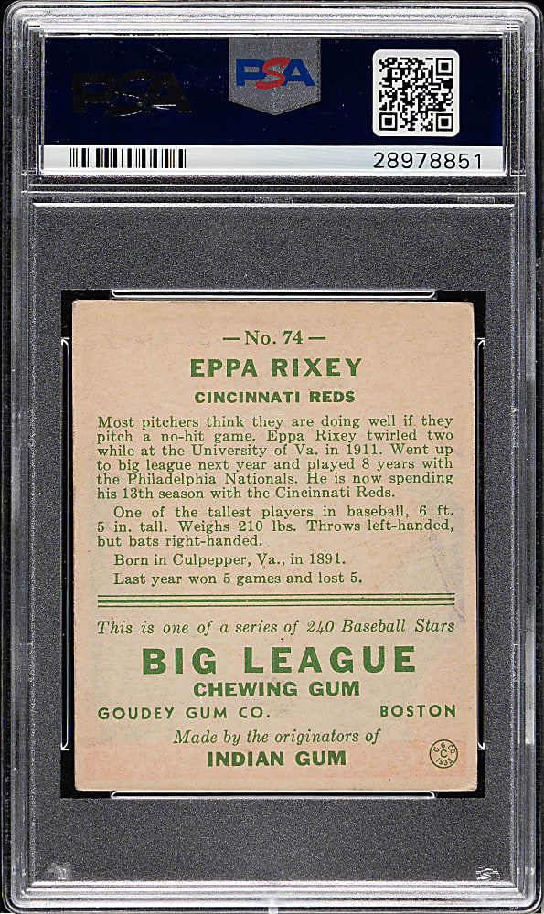 1933 R319 Goudey #74 Eppa Rixey PSA VG-EX 4