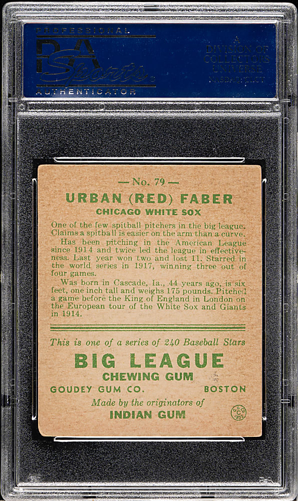 1933 R319 Goudey #79 Red Faber PSA VG-EX 4