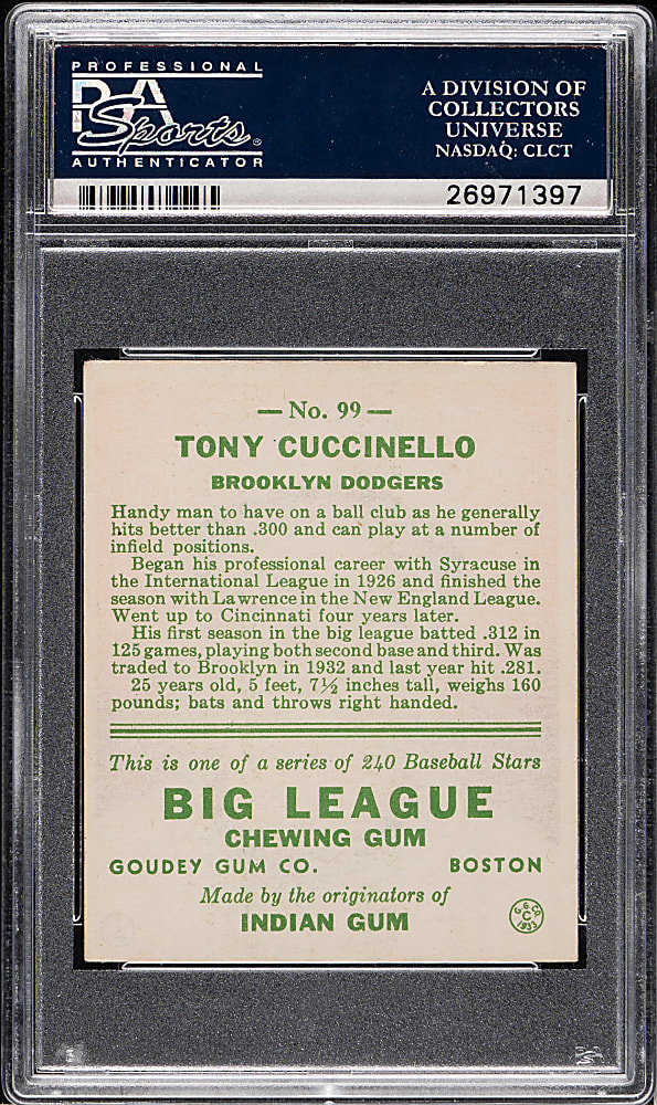 1933 R319 Goudey #99 Tony Cuccinello PSA VG-EX 4