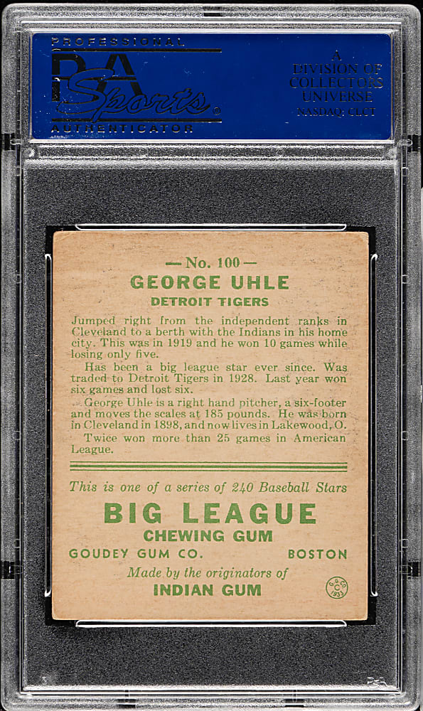1933 R319 Goudey #100 George Uhle PSA VG-EX 4