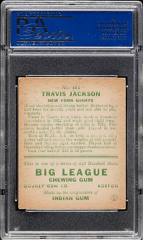 1933 R319 Goudey #102 Travis C. Jackson PSA VG-EX 4