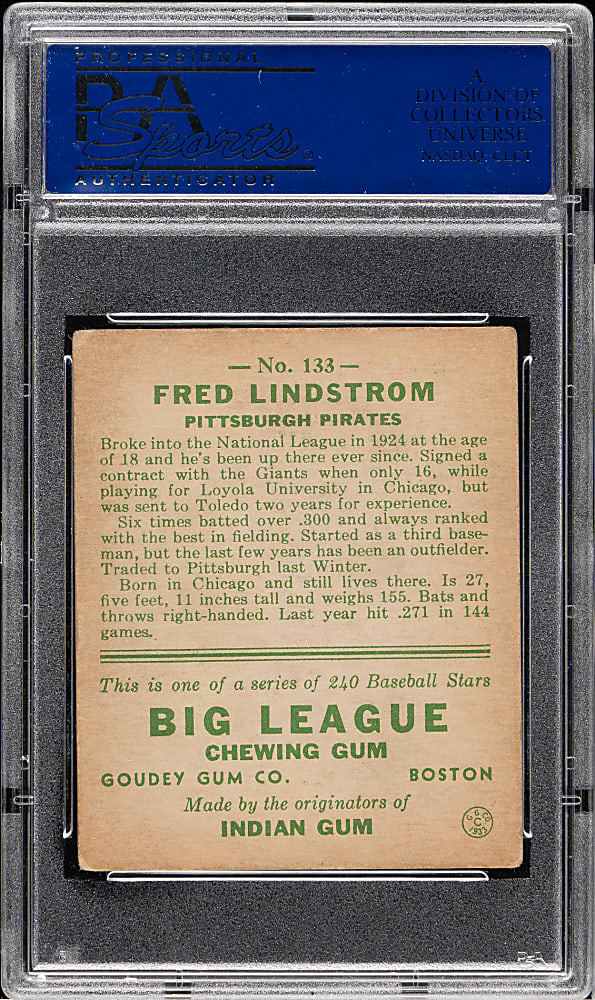 1933 R319 Goudey #133 Fred Lindstrom PSA VG-EX 4
