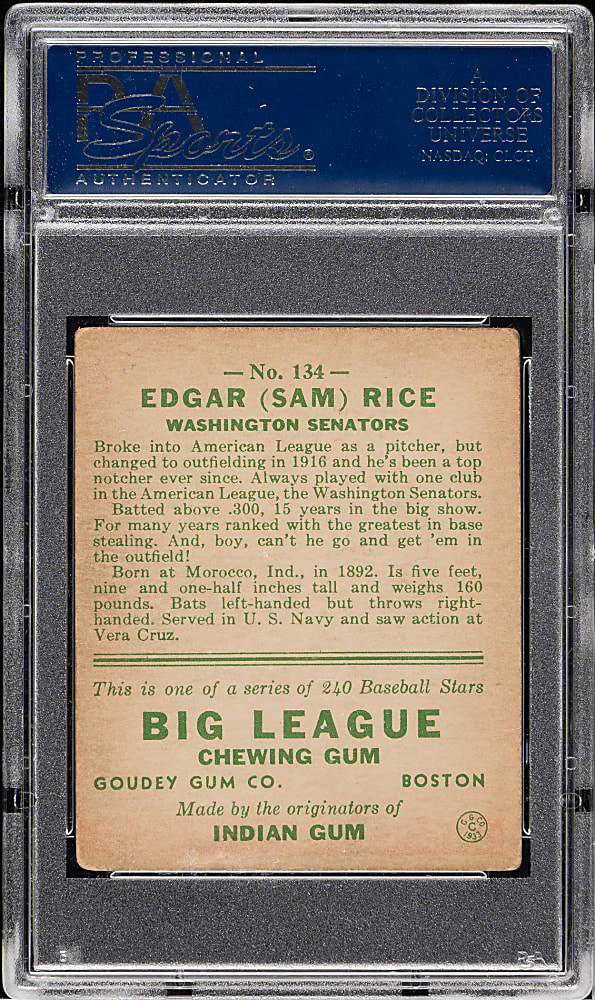 1933 R319 Goudey #134 Sam Rice PSA VG-EX 4