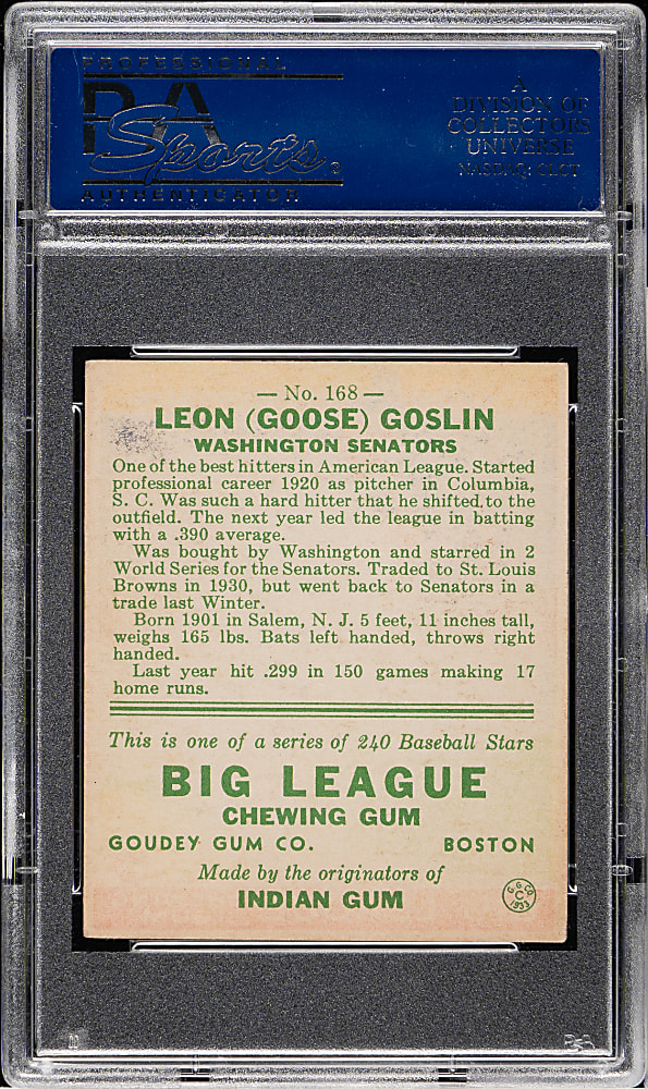 1933 R319 Goudey #168 Goose Goslin PSA VG-EX 4