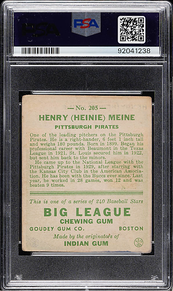 1933 R319 Goudey #205 Heinie Meine PSA GOOD 2