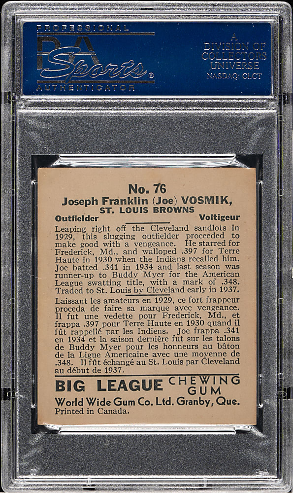1936 V355 World Wide Gum #76 Joe Vosmik PSA VG-EX 4