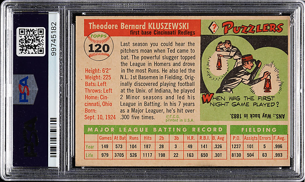 1955 Topps #120 Ted Kluszewski PSA EX-MT 6