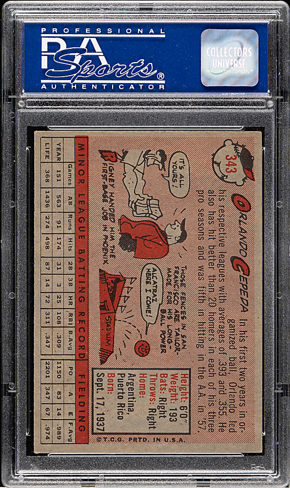 1958 Topps #343 Orlando Cepeda Rookie PSA EX-MT 6