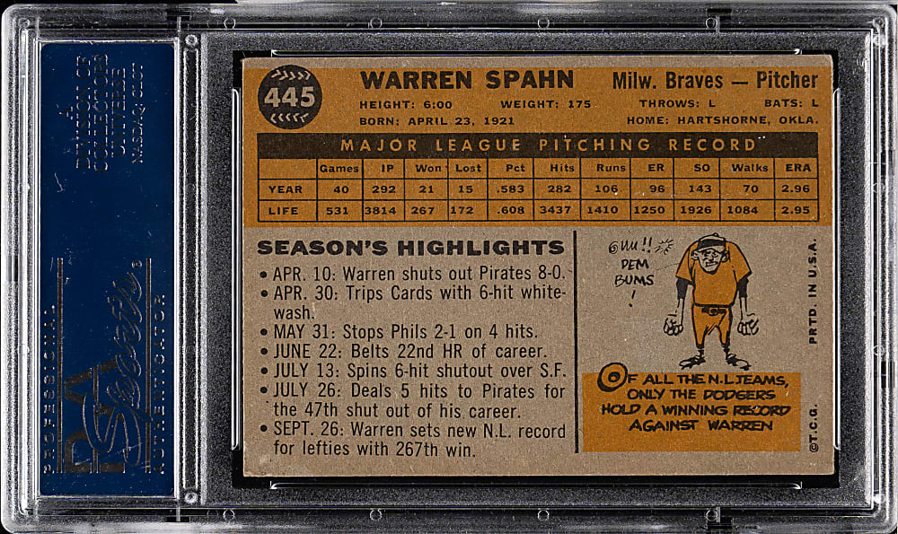 1960 Topps #445 Warren Spahn PSA VG-EX 4