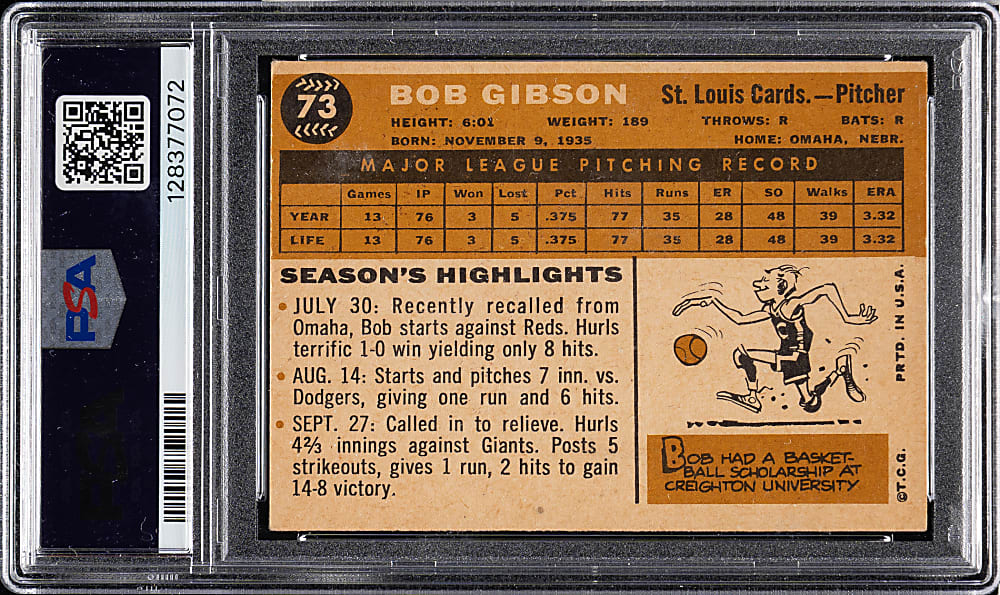 1960 Topps #73 Bob Gibson PSA VG-EX 4