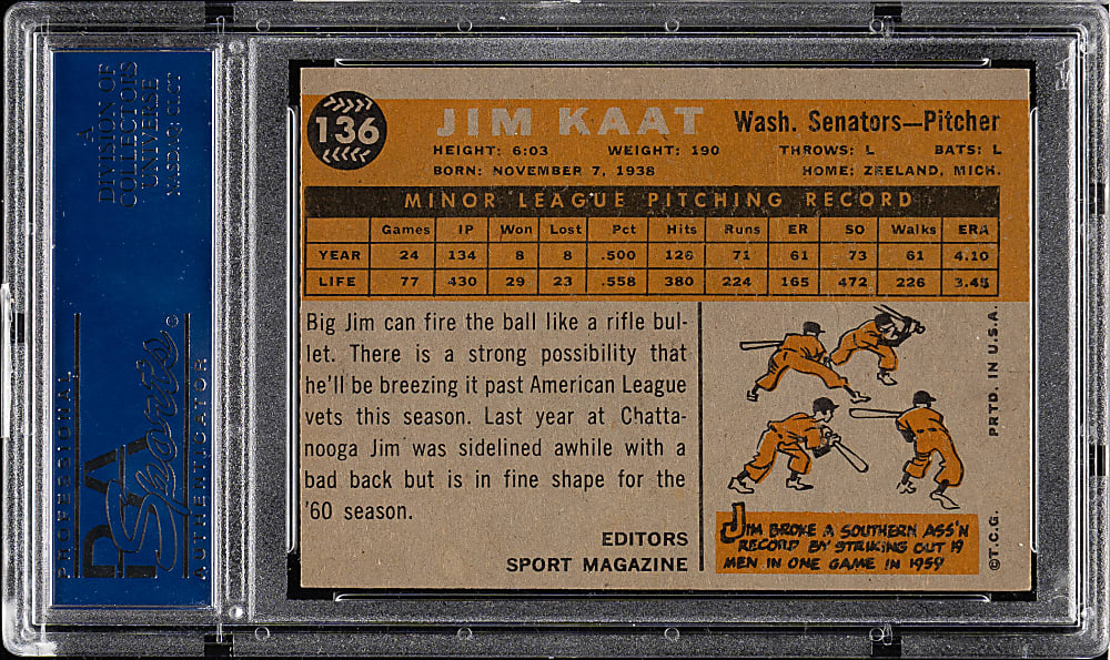 1960 Topps #136 Jim Kaat Rookie PSA EX-MT 6