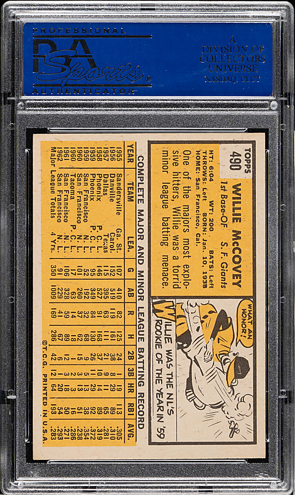 1963 Topps #490 Willie McCovey PSA EX-MT 6
