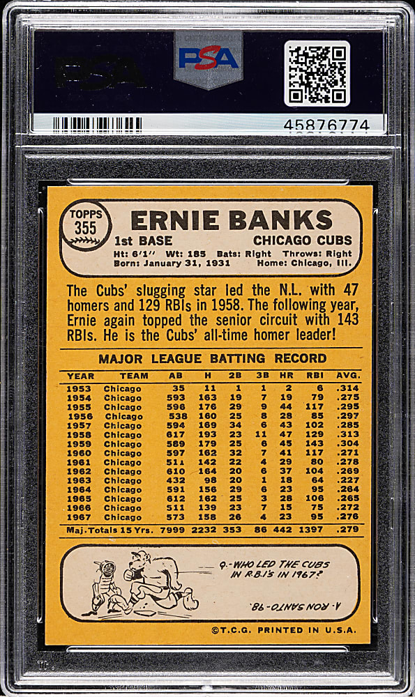 1968 Topps #355 Ernie Banks PSA EX-MT 6