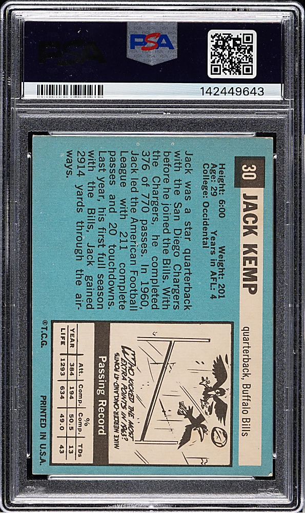 1964 Topps Football #30 Jack Kemp PSA EX-MT 6