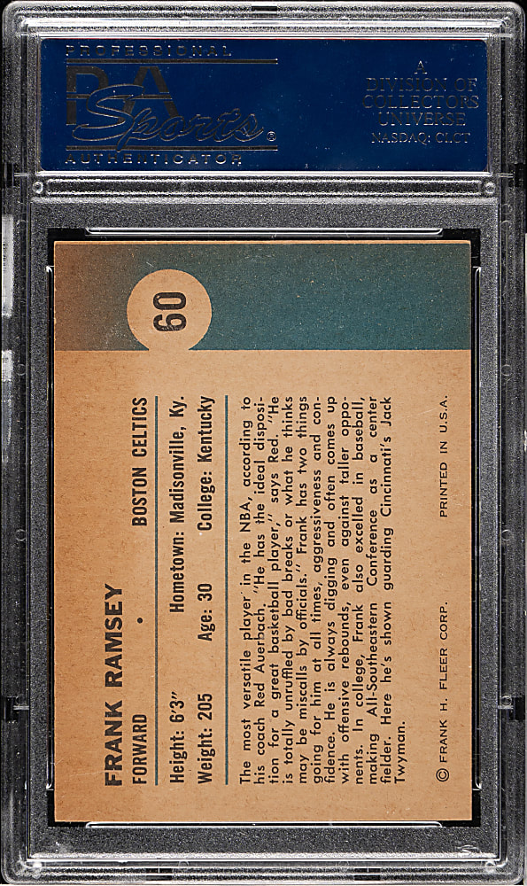 1961-1962 Fleer Basketball #60 Frank Ramsey In Action PSA NM 7