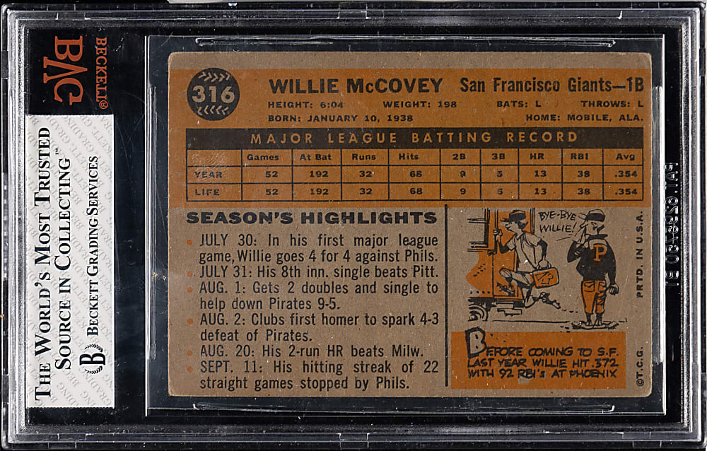 1960 Topps #316 Willie McCovey Rookie BVG VG 3