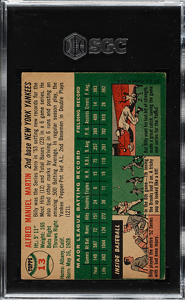 1954 Topps #13 Billy Martin SGC VG+ 3.5