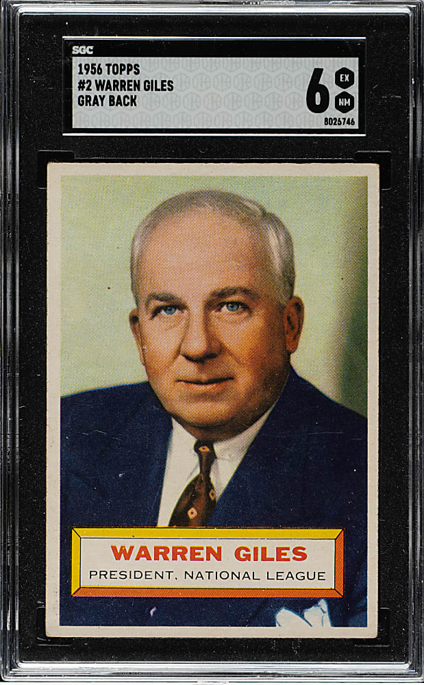 1956 Topps #2 Warren Giles Gray Back SGC EX/NM 6