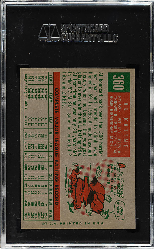 1959 Topps #360 Al Kaline SGC NM+ 86