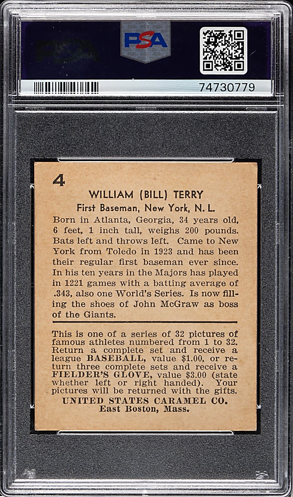 1932 R328 U.S. Caramel #4 Bill Terry PSA VG 3