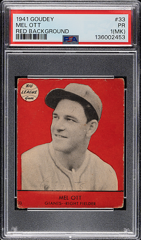 1941 R324 Goudey #33 Mel Ott PSA POOR 1 (MK) - Red Background