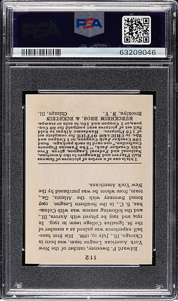 1915 E145 Cracker Jack #112 Edward Sweeney PSA EX-MT 6