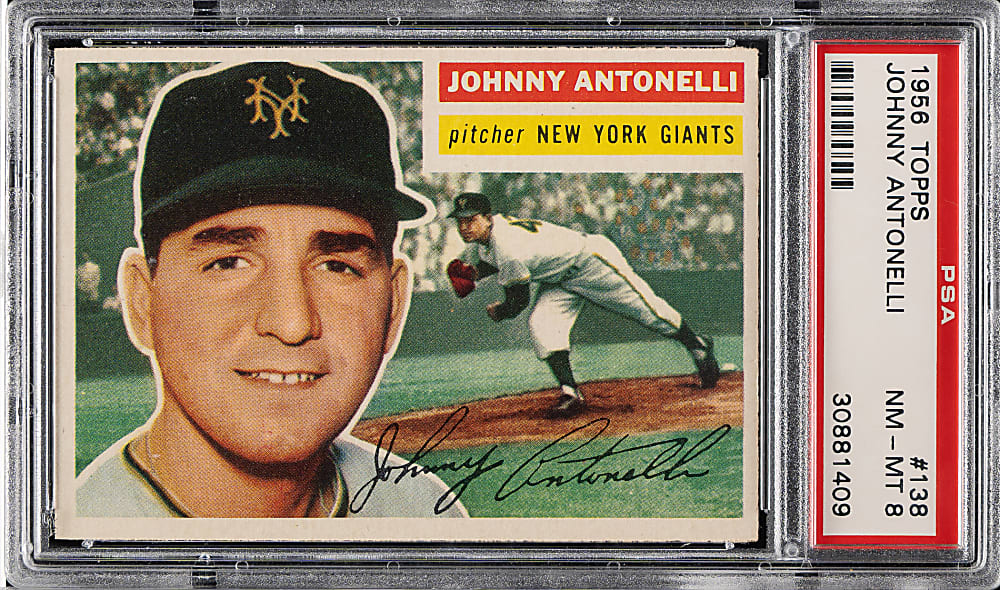 1956 Topps #138 Johnny Antonelli Gray Back PSA NM-MT 8