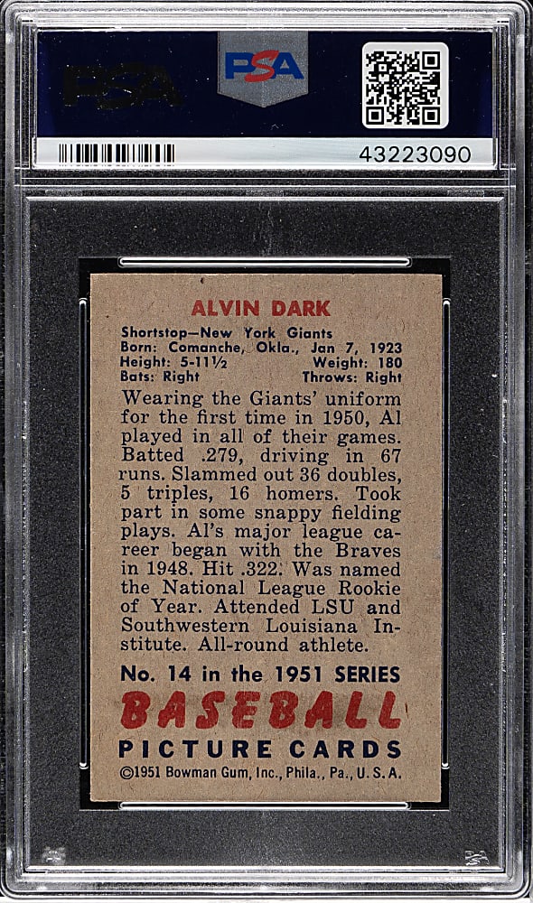 1951 Bowman #14 Alvin Dark PSA NM 7
