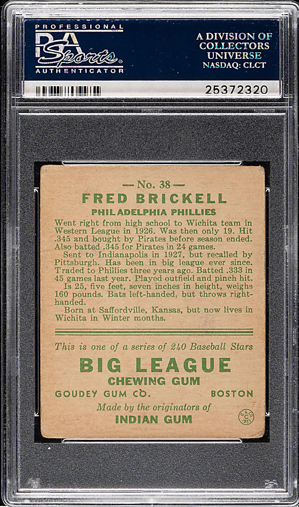 1933 R319 Goudey #38 Fred Brickell PSA VG 3
