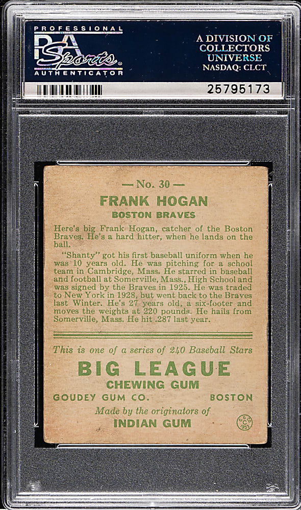 1933 R319 Goudey #30 Frank Hogan PSA VG+ 3.5
