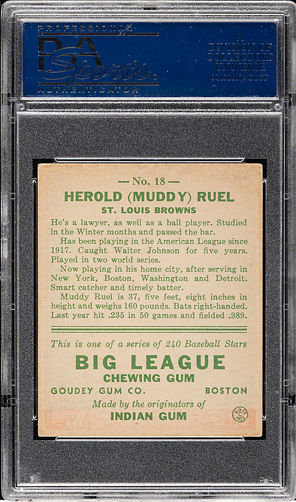 1933 R319 Goudey #18 Muddy Ruel PSA EX+ 5.5
