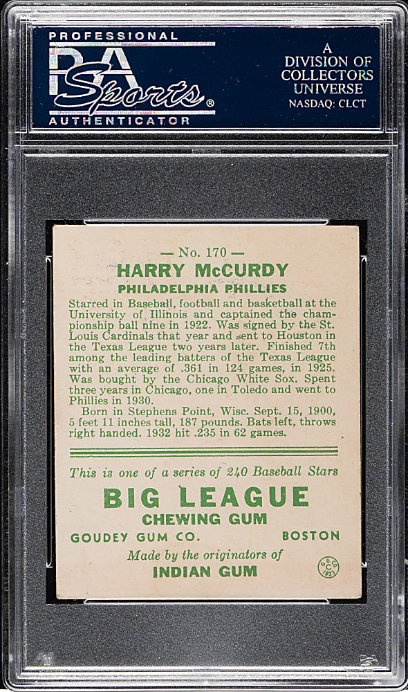 1933 R319 Goudey #170 Harry McCurdy PSA VG-EX+ 4.5