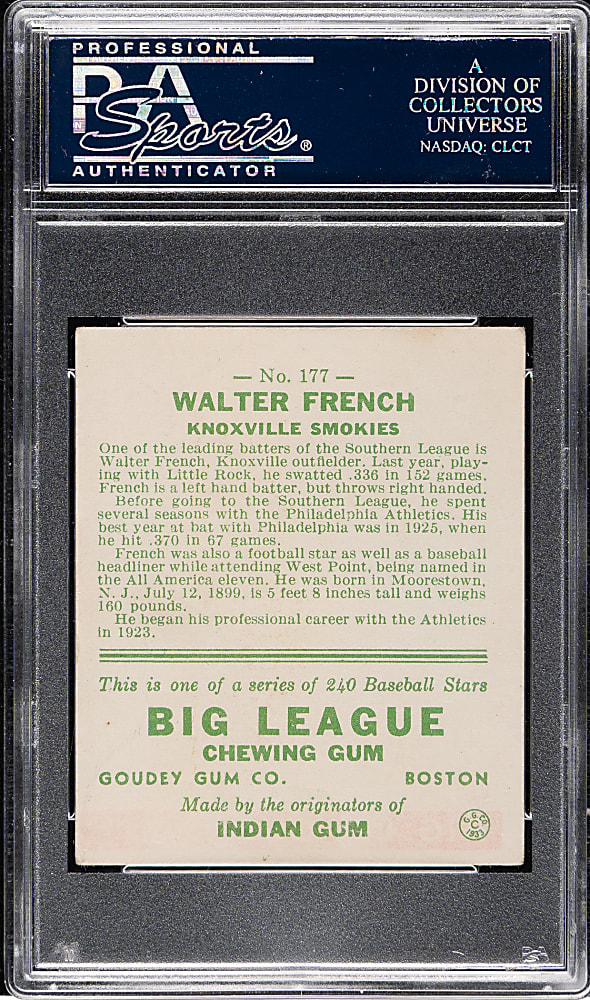 1933 R319 Goudey #177 Walter French PSA VG-EX+ 4.5