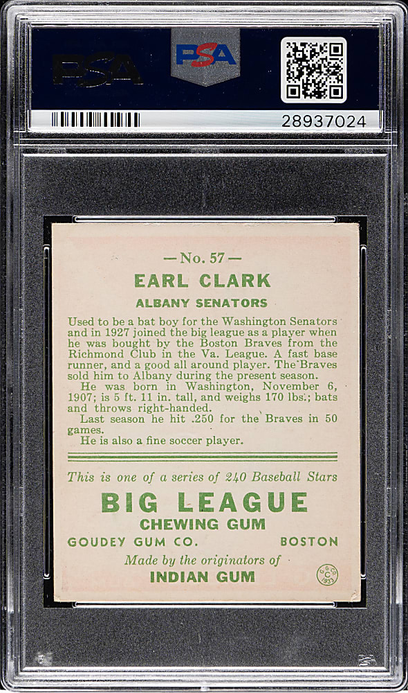 1933 R319 Goudey #57 Earl Clark PSA VG-EX+ 4.5