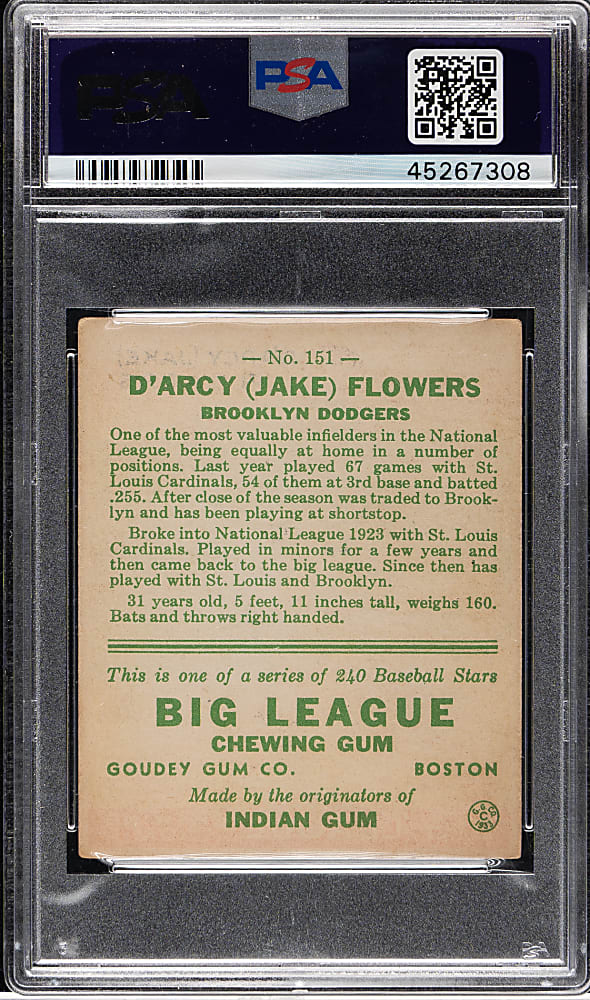 1933 R319 Goudey #151 Jake Flowers PSA VG-EX+ 4.5