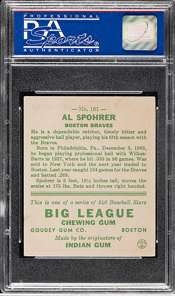 1933 R319 Goudey #161 Al Spohrer PSA EX 5