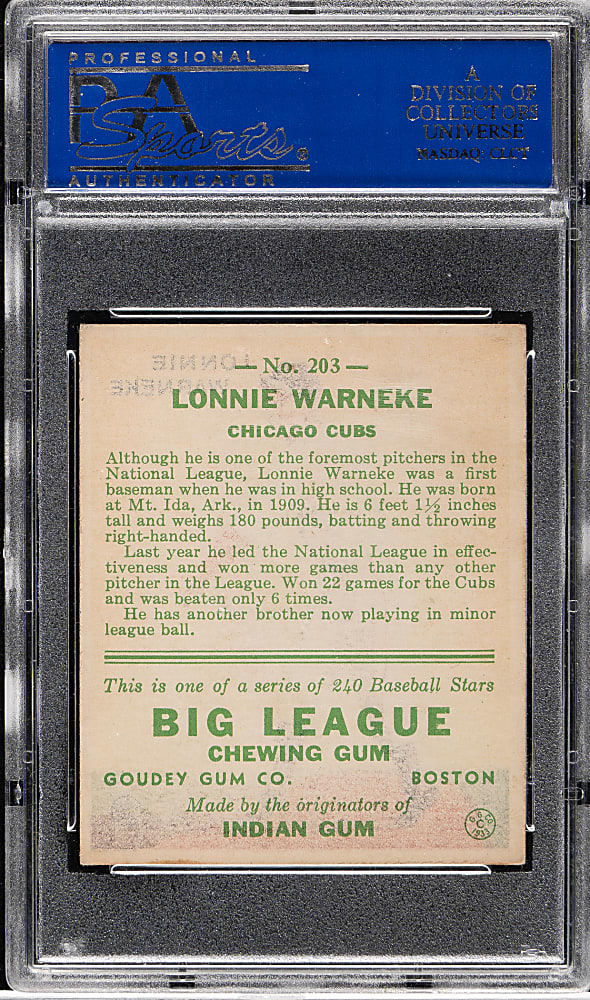 1933 R319 Goudey #203 Lonnie Warneke PSA EX 5
