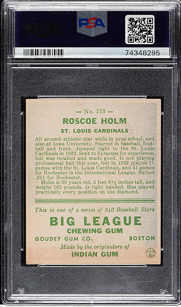 1933 R319 Goudey #173 Roscoe Holm PSA EX 5