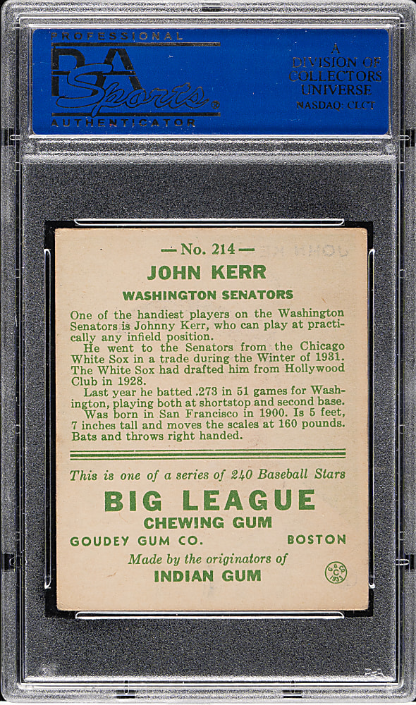 1933 R319 Goudey #214 John Kerr PSA EX 5