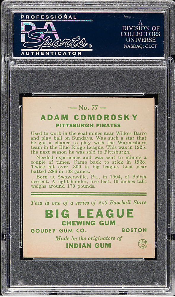 1933 R319 Goudey #77 Adam Comorosky PSA EX 5